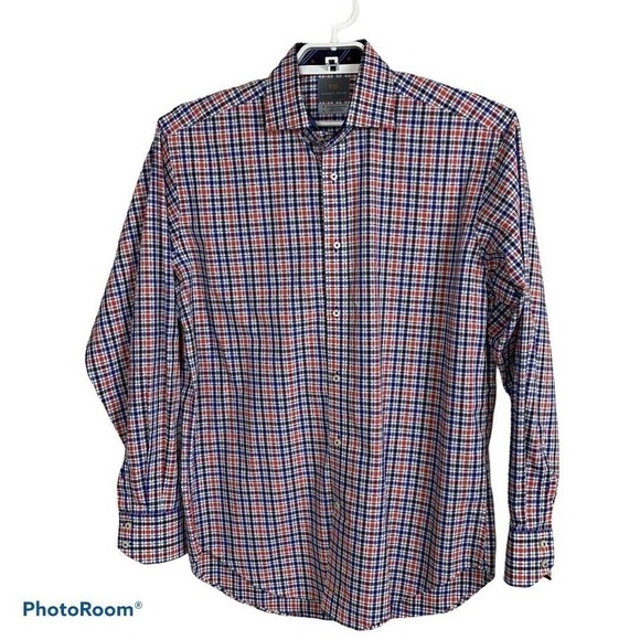 Thomas‎ Dean Long Sleeve Plaid White Plaid Shirt - Picture 7 of 7
